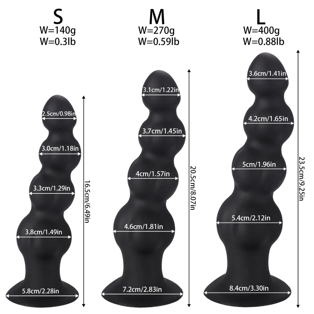 XXL buttplug Kralenplug Bronze, Zwart set van 3