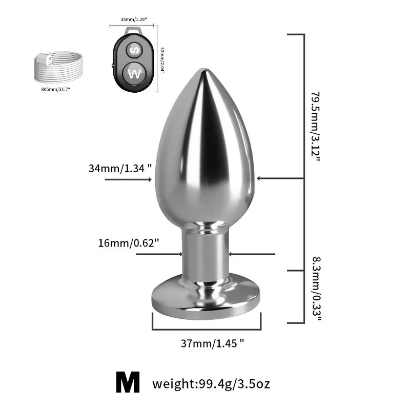 Metalen anaalplug Howcooool Remote, M · 7,65 cm · Ø 34 mm