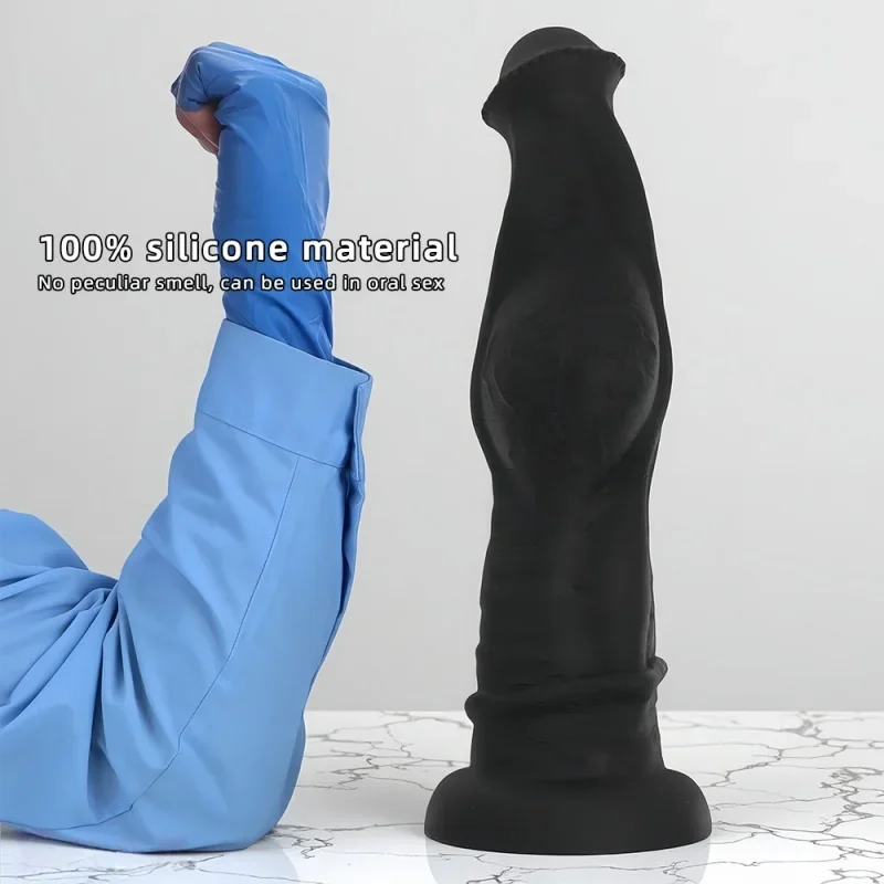 Zwarte paarden dildo met zuignap, vloeibare siliconen